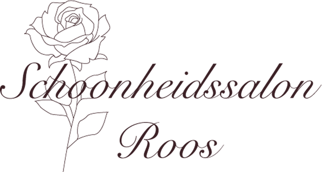 Logo van Schoonheidssalon Roos: een roos met de naam in sierlijk schrift